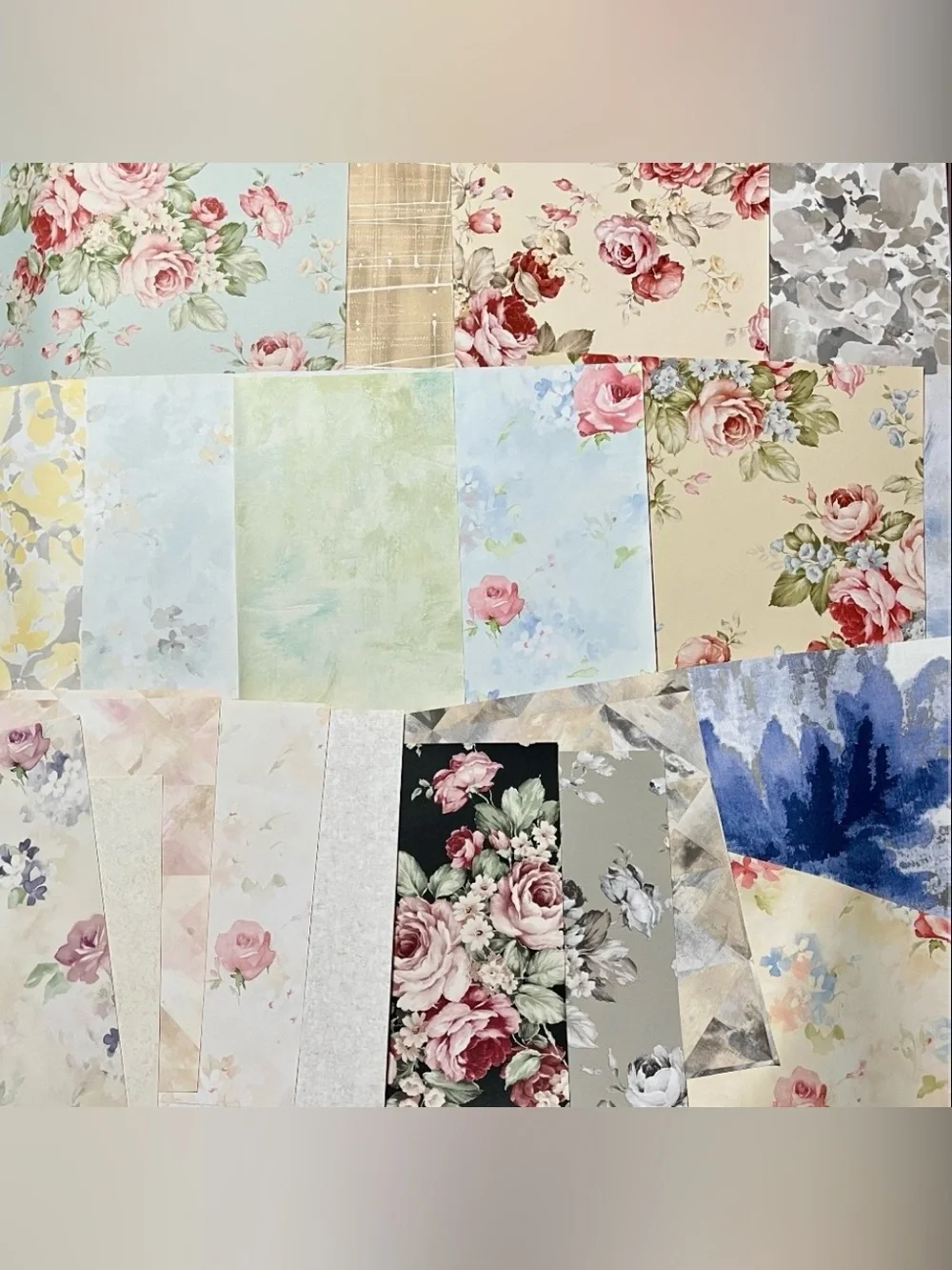 20 Designer Wallpaper Sample sheets Painted Floral Vintage Rose Theme Pack - DIY
